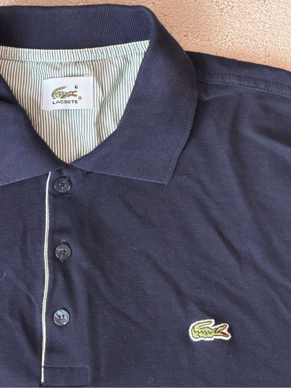 Lacoste Men's Dark Blue Polo with Embroidered Green Crocodile